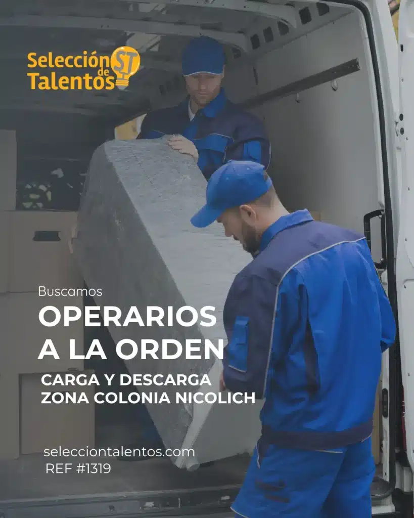 Seleccionamos OPERARIOS A LA ORDEN, para realizar tareas de carga y descarga, en empresa ubicada en la zona de Colonia Nicolich, ruta 101 km 28.7