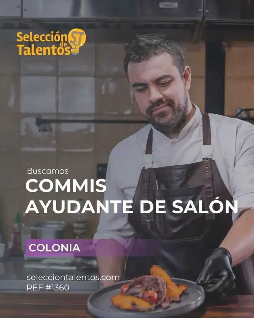 Nos encontramos en la búsqueda de un/a Commis / Ayudante de Salón para incorporarse a nuestro equipo en Colonia del Sacramento.